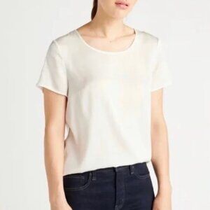 Quince Washable Stretch Silk Top Ivory - Size L
